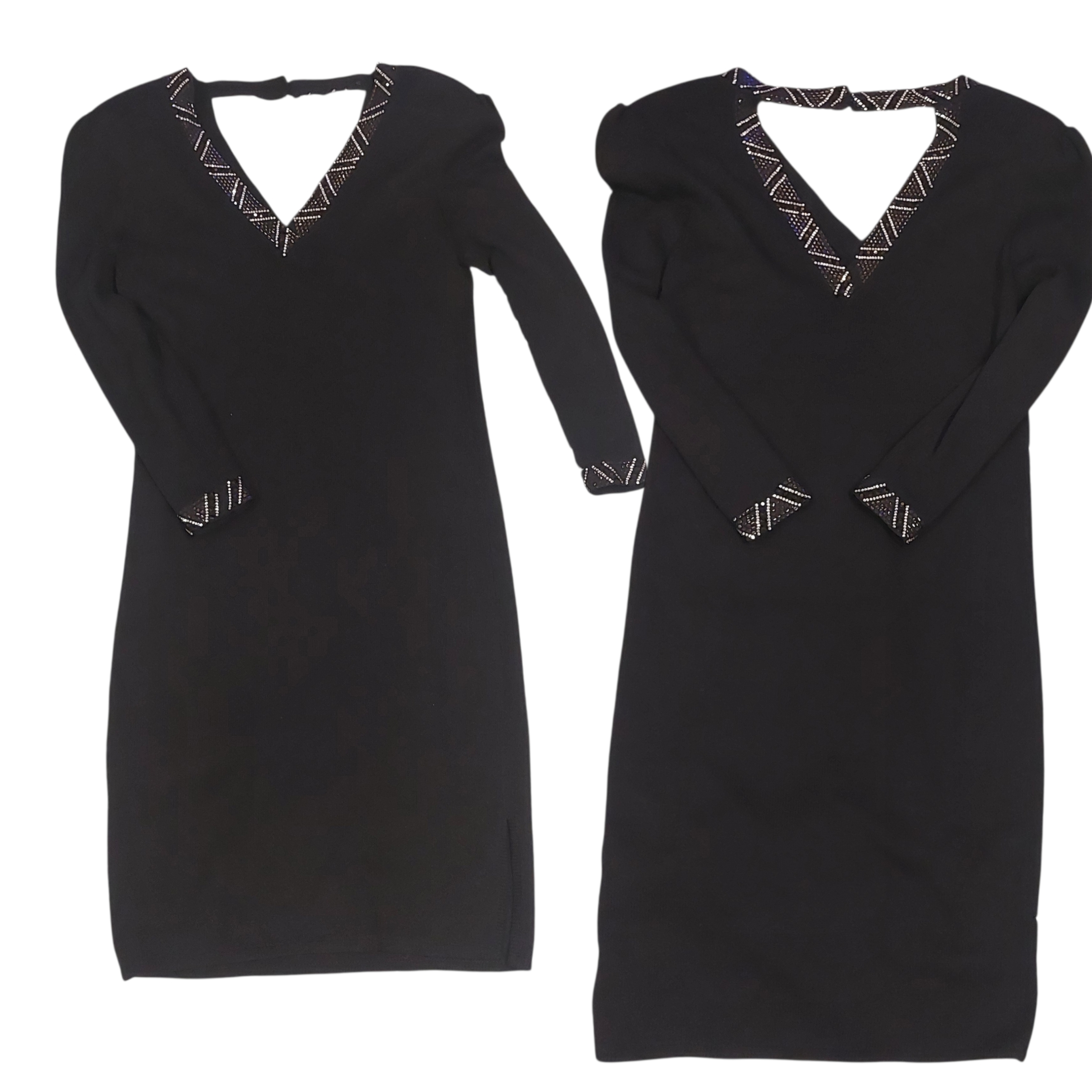 St. John Black Long Sleeve Dress With Embellished V-Neck